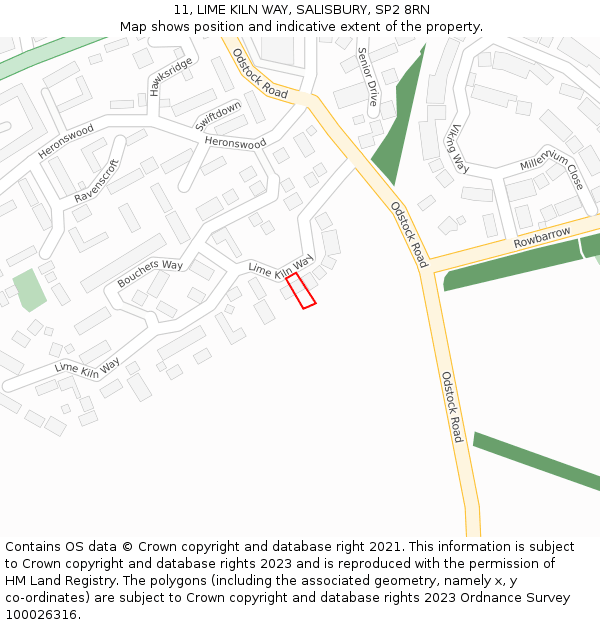 11, LIME KILN WAY, SALISBURY, SP2 8RN: Location map and indicative extent of plot