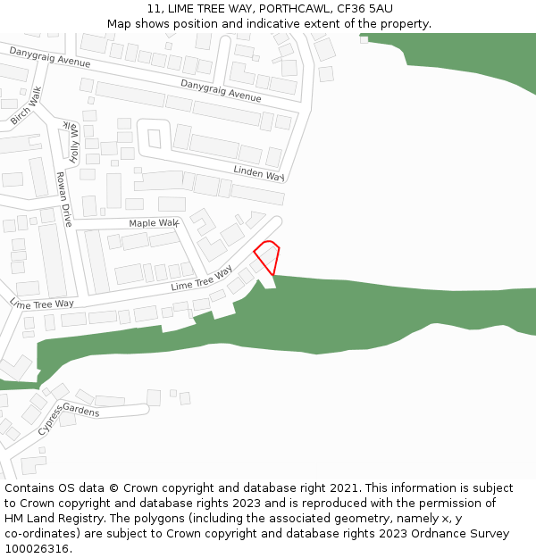 11, LIME TREE WAY, PORTHCAWL, CF36 5AU: Location map and indicative extent of plot