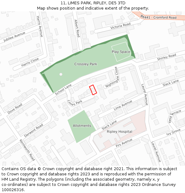 11, LIMES PARK, RIPLEY, DE5 3TD: Location map and indicative extent of plot