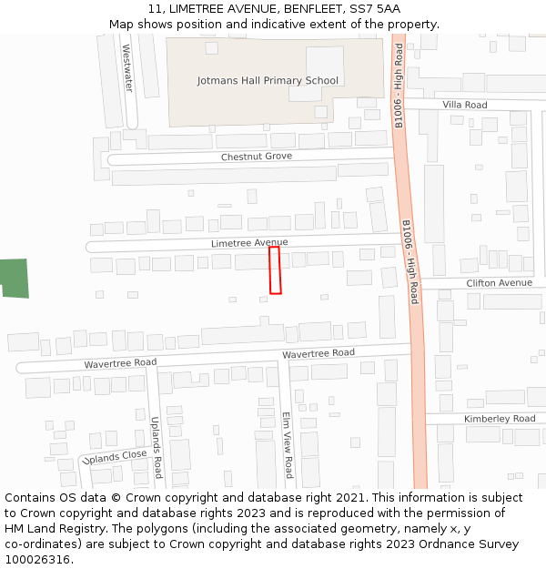 11, LIMETREE AVENUE, BENFLEET, SS7 5AA: Location map and indicative extent of plot