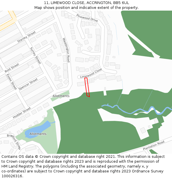 11, LIMEWOOD CLOSE, ACCRINGTON, BB5 6UL: Location map and indicative extent of plot
