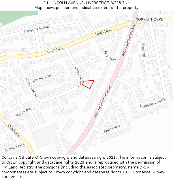 11, LINCOLN AVENUE, LIVERSEDGE, WF15 7NH: Location map and indicative extent of plot