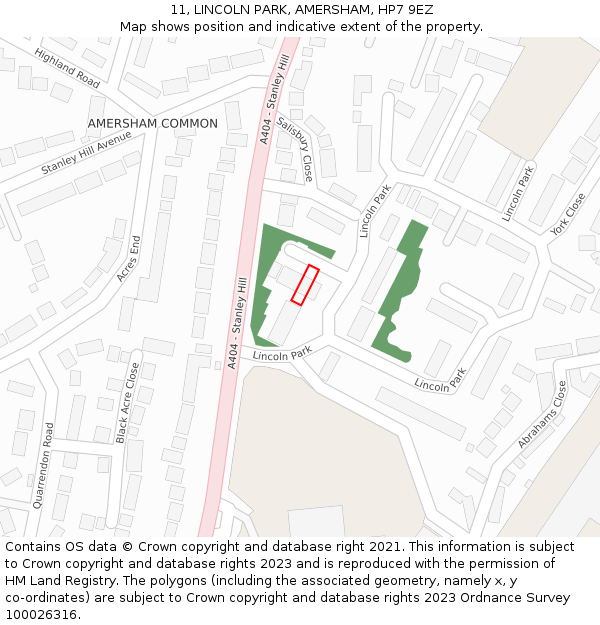 11, LINCOLN PARK, AMERSHAM, HP7 9EZ: Location map and indicative extent of plot