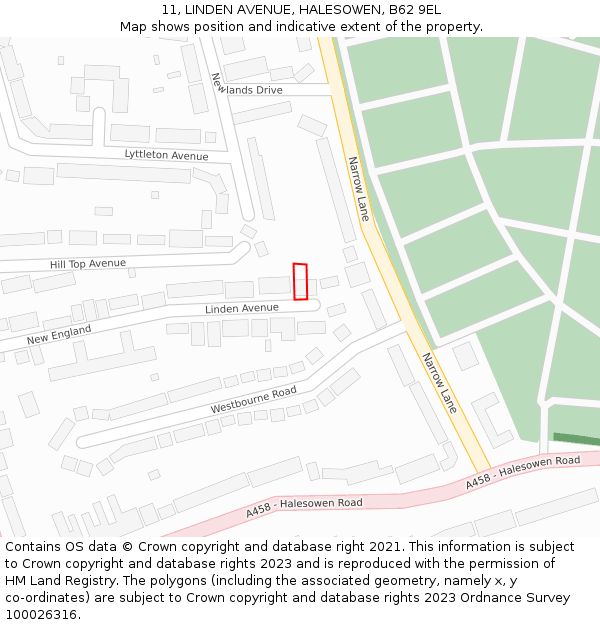 11, LINDEN AVENUE, HALESOWEN, B62 9EL: Location map and indicative extent of plot