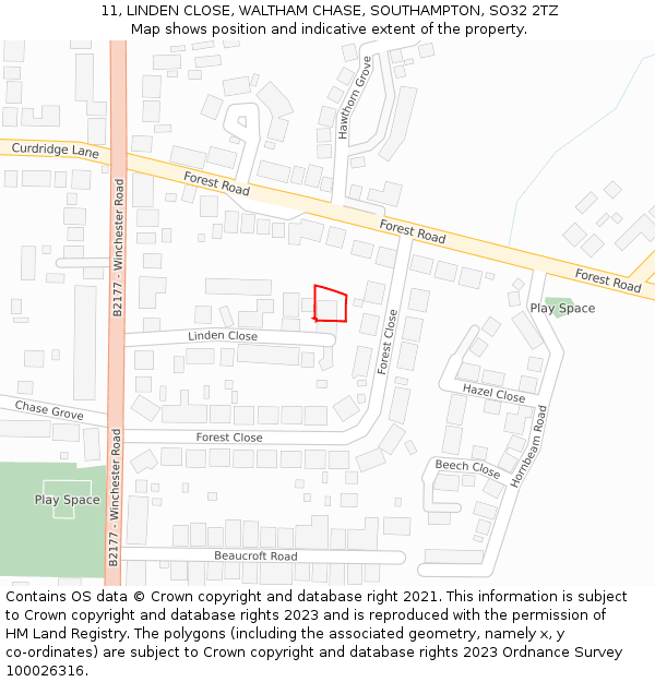 11, LINDEN CLOSE, WALTHAM CHASE, SOUTHAMPTON, SO32 2TZ: Location map and indicative extent of plot