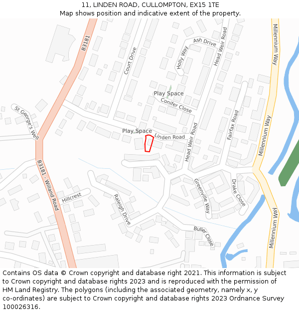 11, LINDEN ROAD, CULLOMPTON, EX15 1TE: Location map and indicative extent of plot