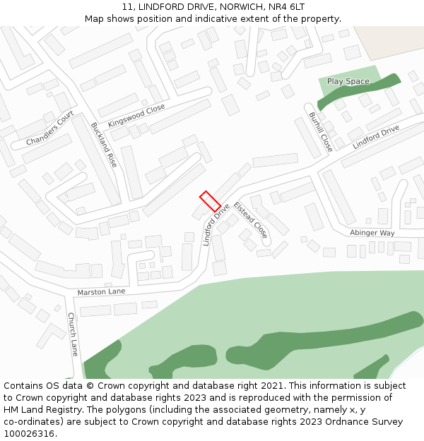 11, LINDFORD DRIVE, NORWICH, NR4 6LT: Location map and indicative extent of plot