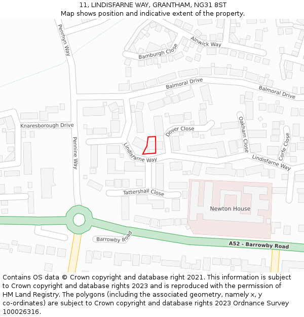 11, LINDISFARNE WAY, GRANTHAM, NG31 8ST: Location map and indicative extent of plot