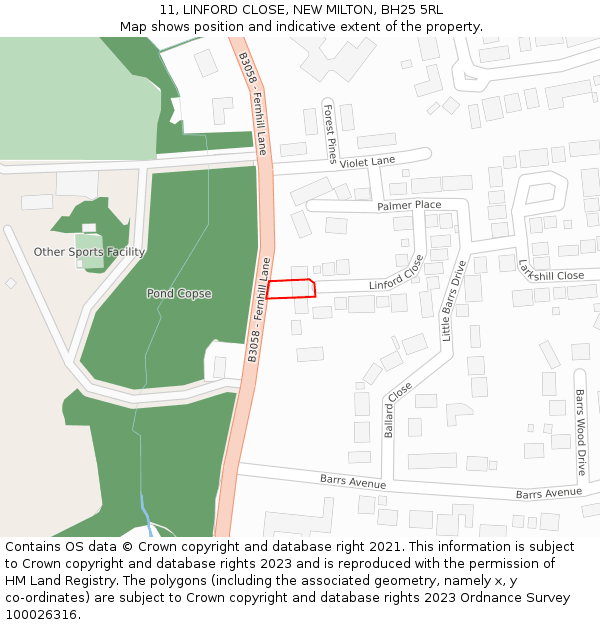 11, LINFORD CLOSE, NEW MILTON, BH25 5RL: Location map and indicative extent of plot
