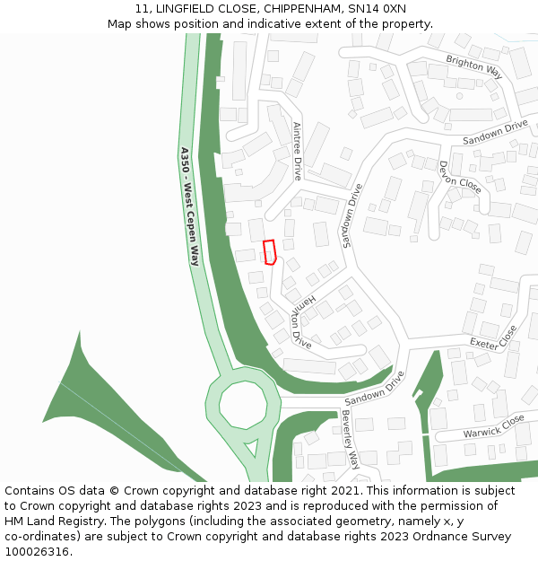 11, LINGFIELD CLOSE, CHIPPENHAM, SN14 0XN: Location map and indicative extent of plot