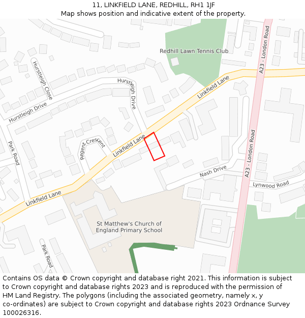 11, LINKFIELD LANE, REDHILL, RH1 1JF: Location map and indicative extent of plot