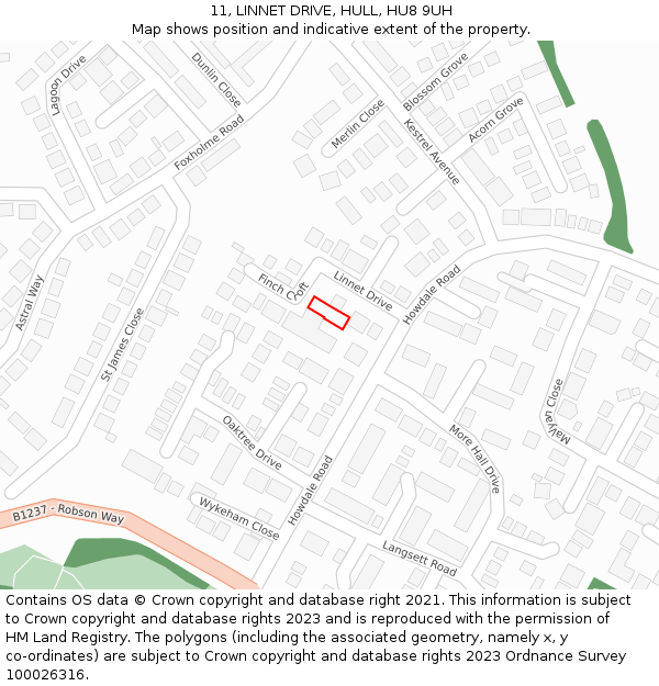 11, LINNET DRIVE, HULL, HU8 9UH: Location map and indicative extent of plot