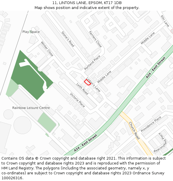 11, LINTONS LANE, EPSOM, KT17 1DB: Location map and indicative extent of plot