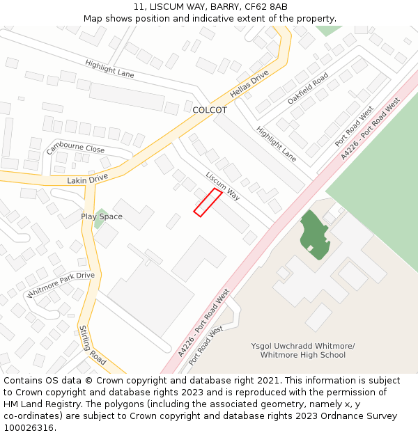 11, LISCUM WAY, BARRY, CF62 8AB: Location map and indicative extent of plot