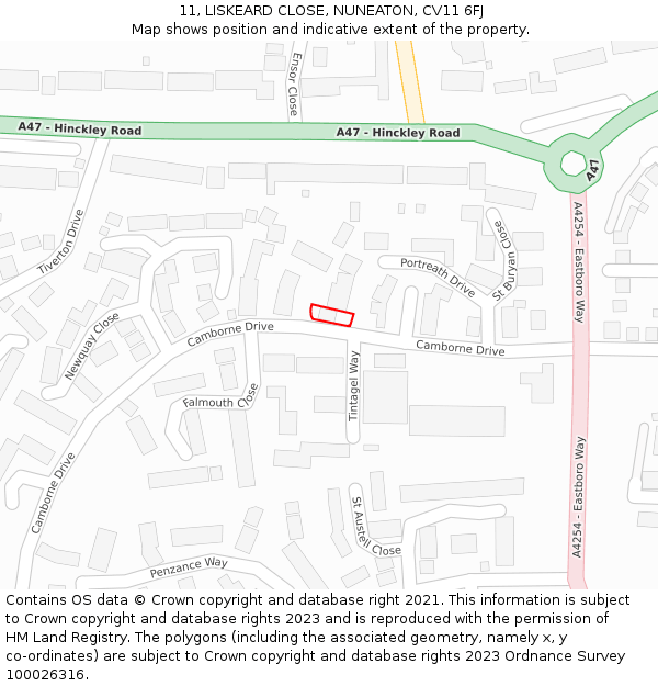 11, LISKEARD CLOSE, NUNEATON, CV11 6FJ: Location map and indicative extent of plot