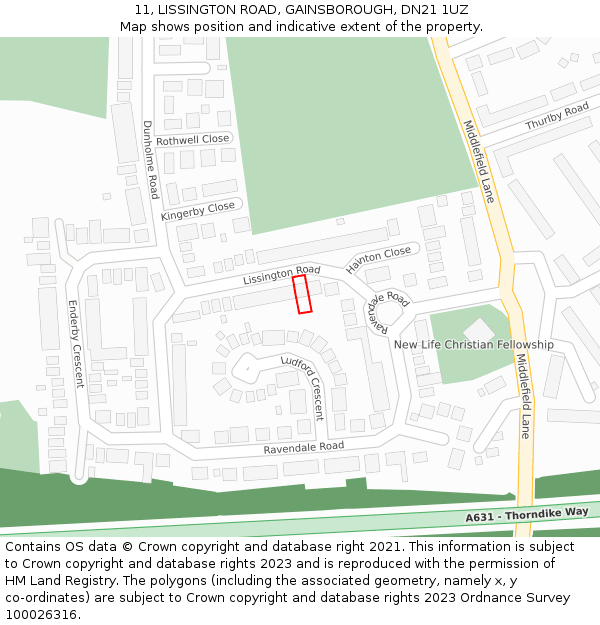 11, LISSINGTON ROAD, GAINSBOROUGH, DN21 1UZ: Location map and indicative extent of plot