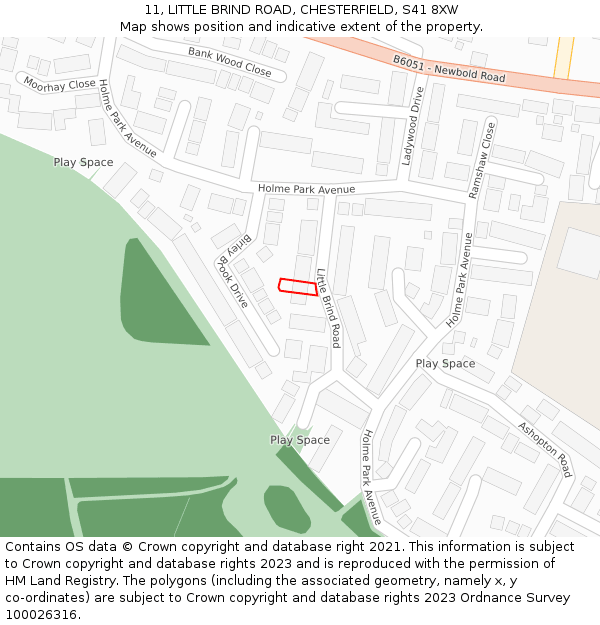 11, LITTLE BRIND ROAD, CHESTERFIELD, S41 8XW: Location map and indicative extent of plot