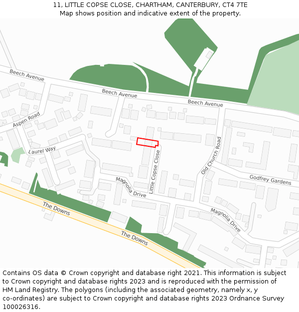 11, LITTLE COPSE CLOSE, CHARTHAM, CANTERBURY, CT4 7TE: Location map and indicative extent of plot