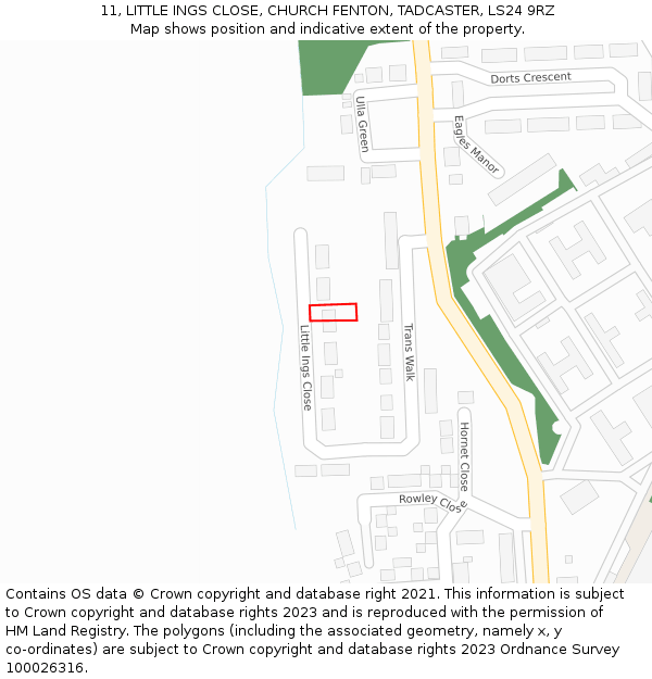 11, LITTLE INGS CLOSE, CHURCH FENTON, TADCASTER, LS24 9RZ: Location map and indicative extent of plot