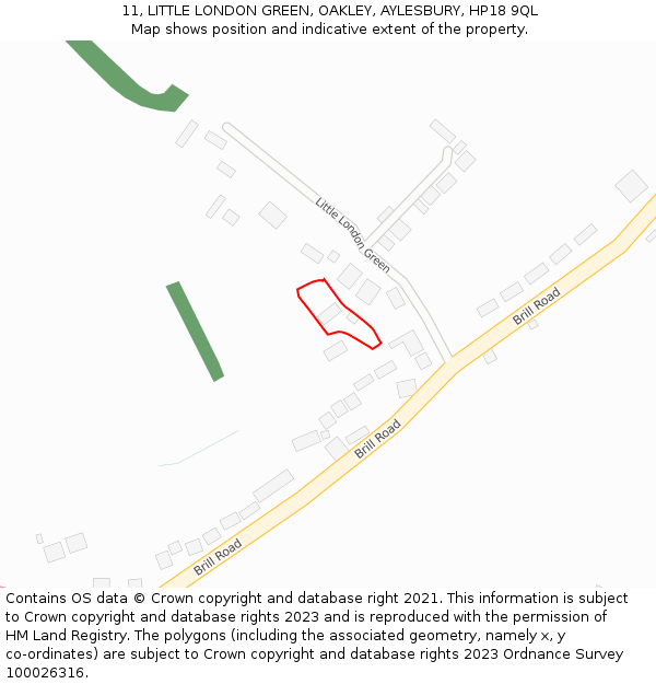 11, LITTLE LONDON GREEN, OAKLEY, AYLESBURY, HP18 9QL: Location map and indicative extent of plot