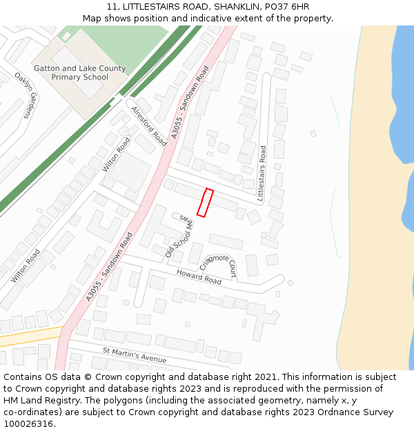 11, LITTLESTAIRS ROAD, SHANKLIN, PO37 6HR: Location map and indicative extent of plot