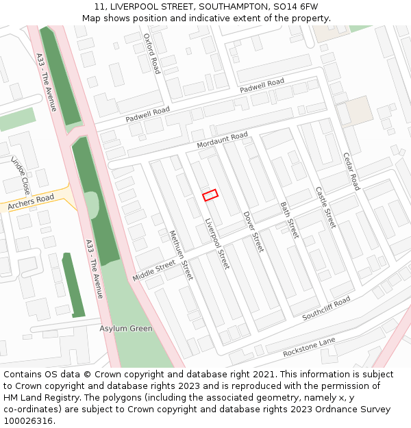 11, LIVERPOOL STREET, SOUTHAMPTON, SO14 6FW: Location map and indicative extent of plot