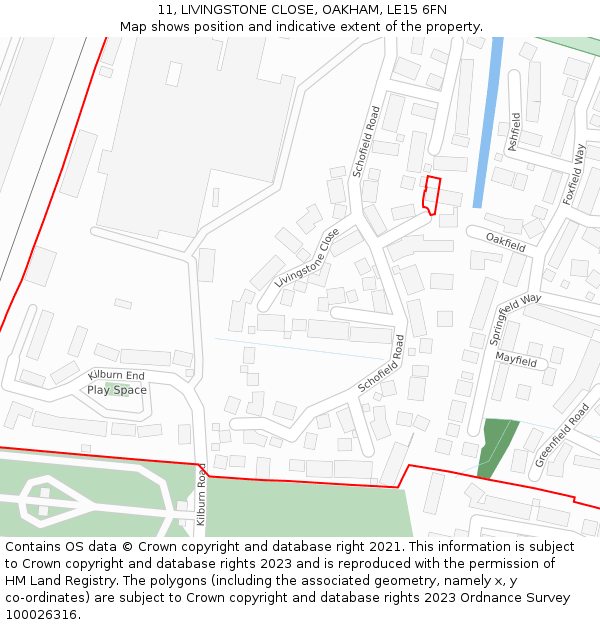 11, LIVINGSTONE CLOSE, OAKHAM, LE15 6FN: Location map and indicative extent of plot