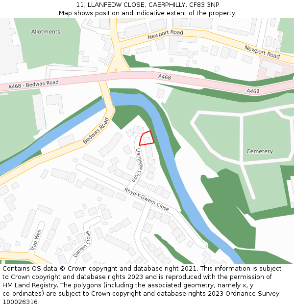 11, LLANFEDW CLOSE, CAERPHILLY, CF83 3NP: Location map and indicative extent of plot