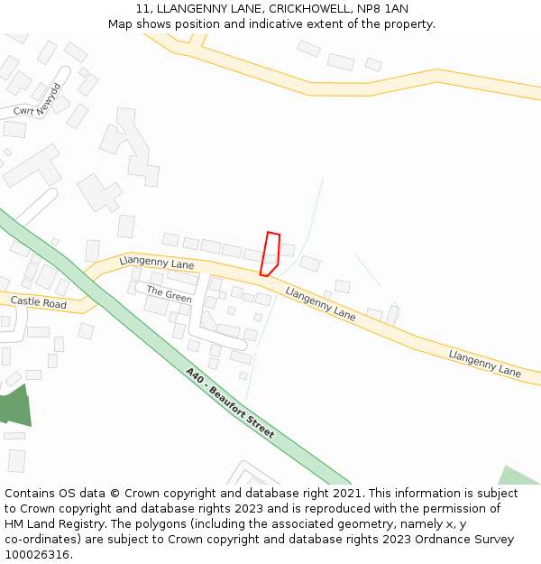 11, LLANGENNY LANE, CRICKHOWELL, NP8 1AN: Location map and indicative extent of plot