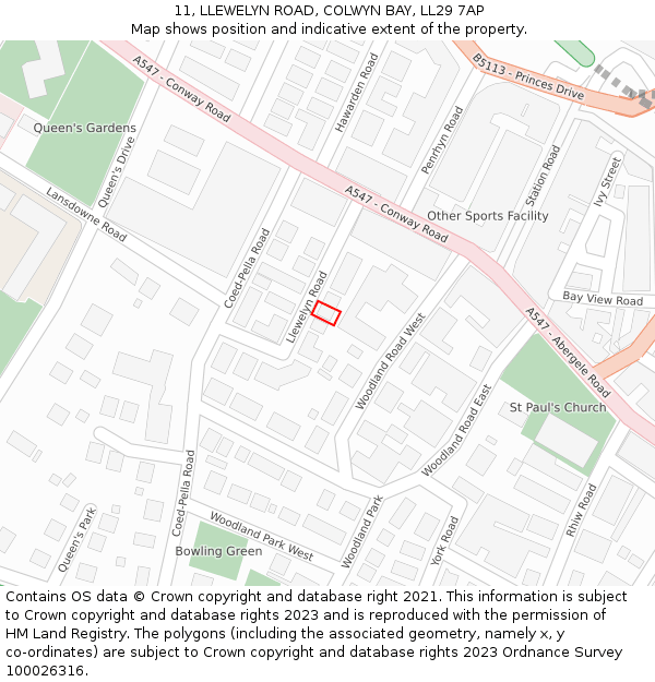 11, LLEWELYN ROAD, COLWYN BAY, LL29 7AP: Location map and indicative extent of plot