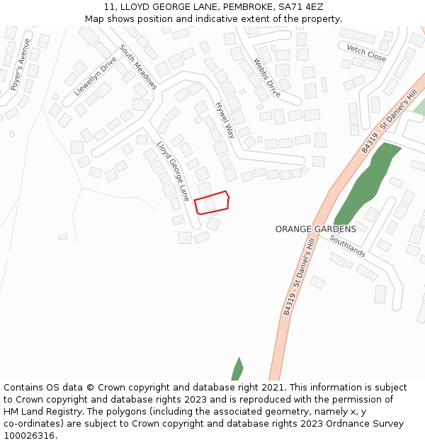 11, LLOYD GEORGE LANE, PEMBROKE, SA71 4EZ: Location map and indicative extent of plot