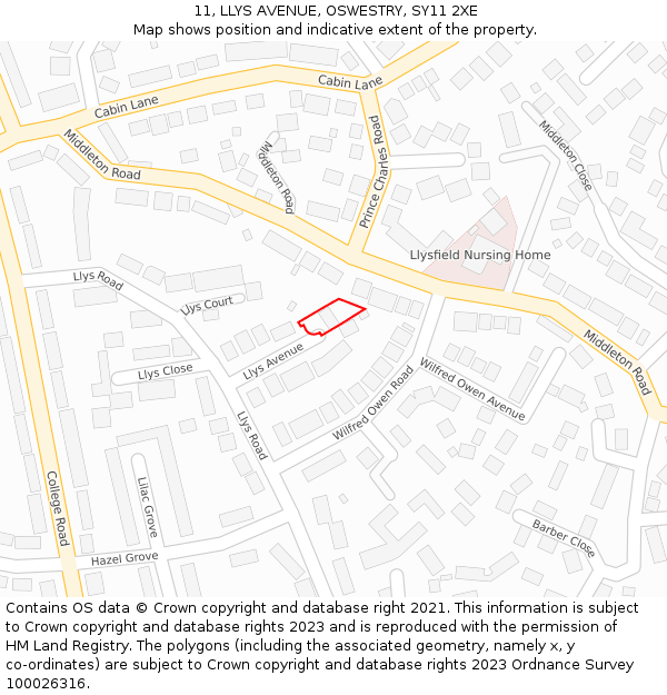 11, LLYS AVENUE, OSWESTRY, SY11 2XE: Location map and indicative extent of plot