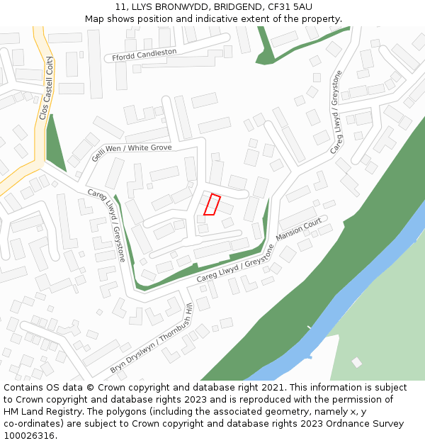 11, LLYS BRONWYDD, BRIDGEND, CF31 5AU: Location map and indicative extent of plot