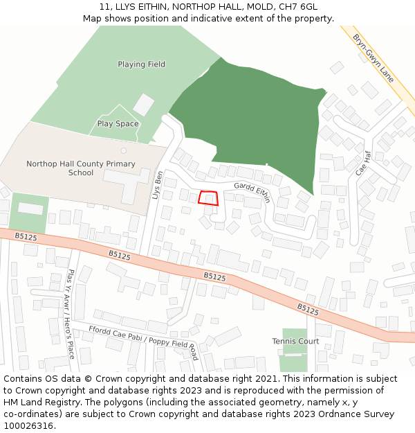 11, LLYS EITHIN, NORTHOP HALL, MOLD, CH7 6GL: Location map and indicative extent of plot