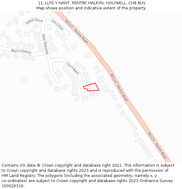 11, LLYS Y NANT, PENTRE HALKYN, HOLYWELL, CH8 8LN: Location map and indicative extent of plot