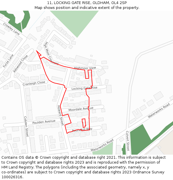 11, LOCKING GATE RISE, OLDHAM, OL4 2SP: Location map and indicative extent of plot