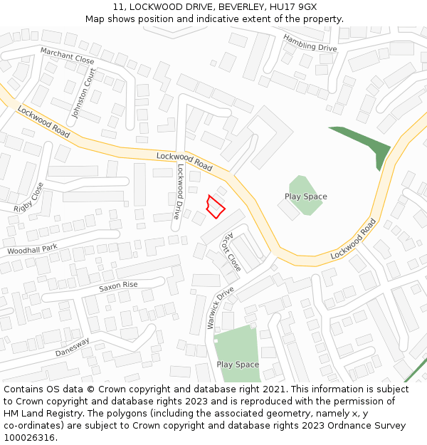 11, LOCKWOOD DRIVE, BEVERLEY, HU17 9GX: Location map and indicative extent of plot