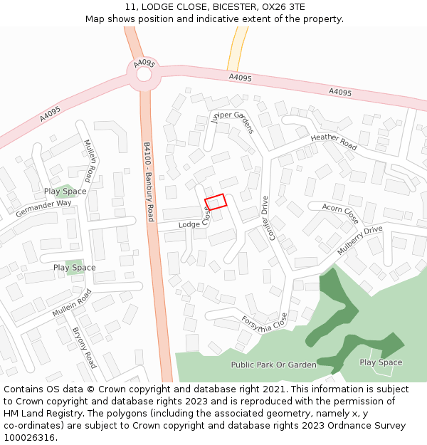 11, LODGE CLOSE, BICESTER, OX26 3TE: Location map and indicative extent of plot