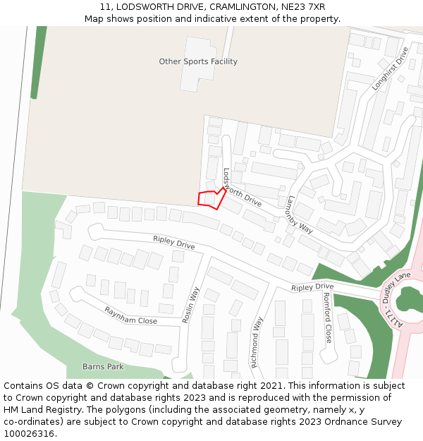 11, LODSWORTH DRIVE, CRAMLINGTON, NE23 7XR: Location map and indicative extent of plot
