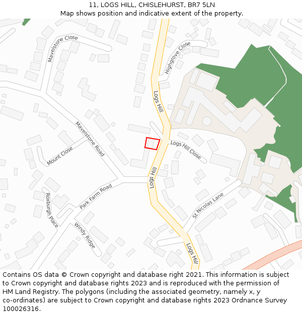 11, LOGS HILL, CHISLEHURST, BR7 5LN: Location map and indicative extent of plot