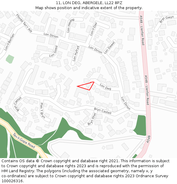 11, LON DEG, ABERGELE, LL22 8PZ: Location map and indicative extent of plot