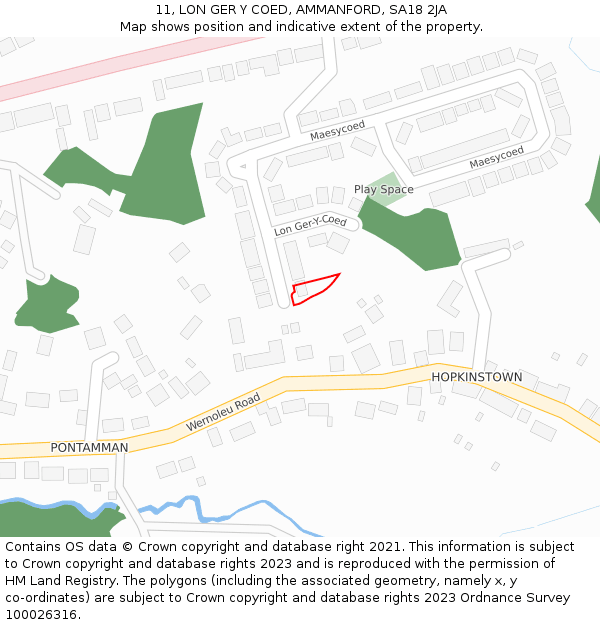 11, LON GER Y COED, AMMANFORD, SA18 2JA: Location map and indicative extent of plot