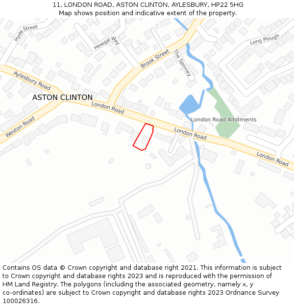 11, LONDON ROAD, ASTON CLINTON, AYLESBURY, HP22 5HG: Location map and indicative extent of plot