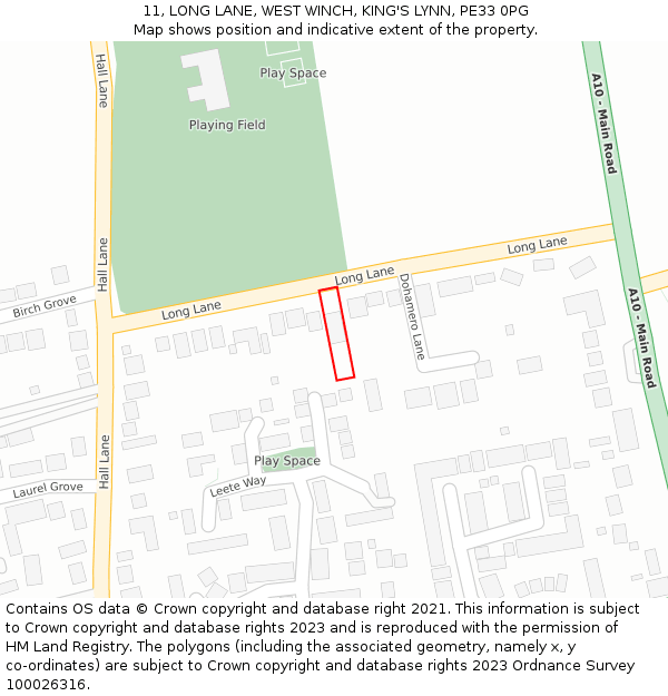 11, LONG LANE, WEST WINCH, KING'S LYNN, PE33 0PG: Location map and indicative extent of plot