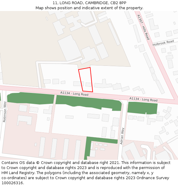 11, LONG ROAD, CAMBRIDGE, CB2 8PP: Location map and indicative extent of plot