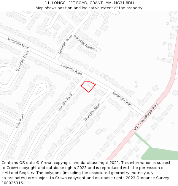 11, LONGCLIFFE ROAD, GRANTHAM, NG31 8DU: Location map and indicative extent of plot