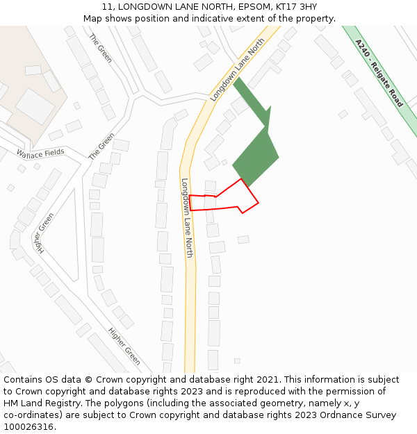 11, LONGDOWN LANE NORTH, EPSOM, KT17 3HY: Location map and indicative extent of plot