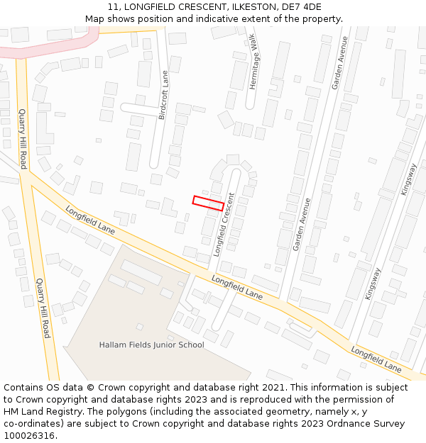 11, LONGFIELD CRESCENT, ILKESTON, DE7 4DE: Location map and indicative extent of plot