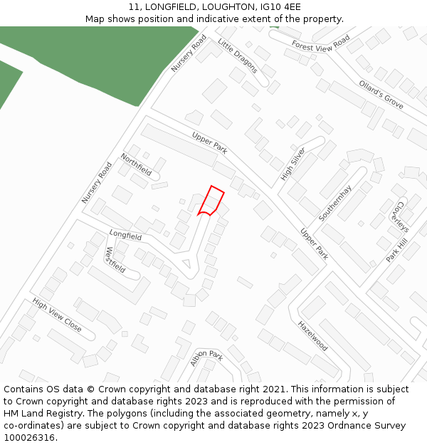 11, LONGFIELD, LOUGHTON, IG10 4EE: Location map and indicative extent of plot