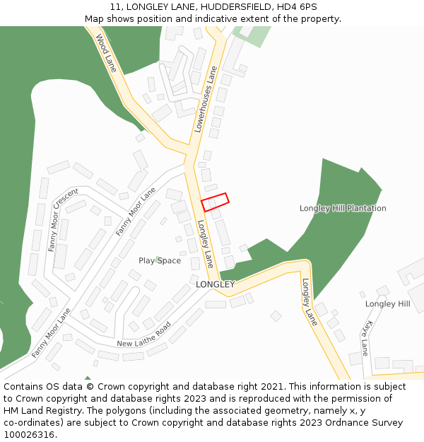 11, LONGLEY LANE, HUDDERSFIELD, HD4 6PS: Location map and indicative extent of plot